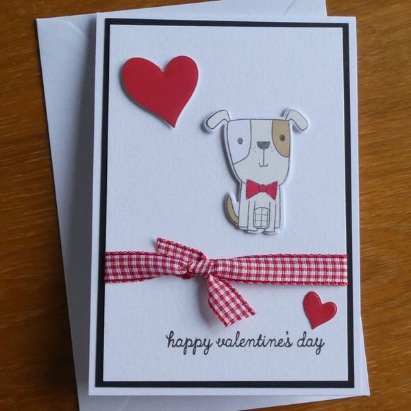 Valentine's Card - Dog with Bow Tie - Red Checks