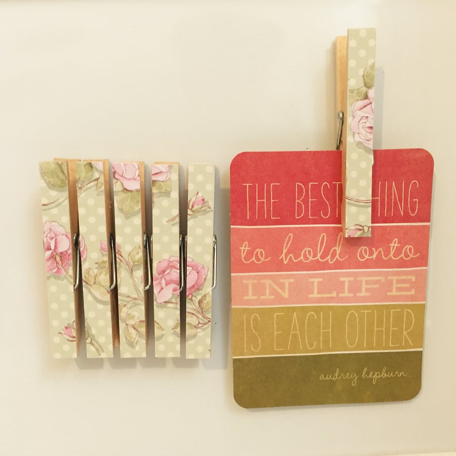 Pastel Pink Roses Peg Fridge Magnet Set -  Magnetic Pegs