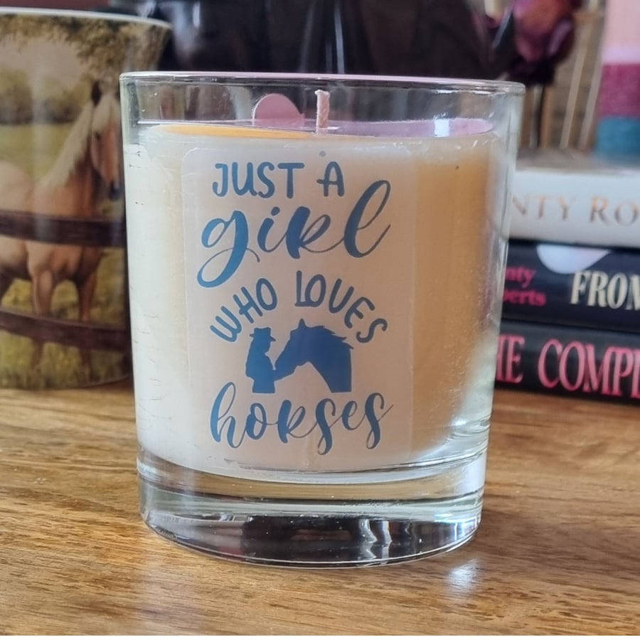 Soy Wax Scented Candle in Glass Just a Girl Who Loves Horses Design 30cl Gift