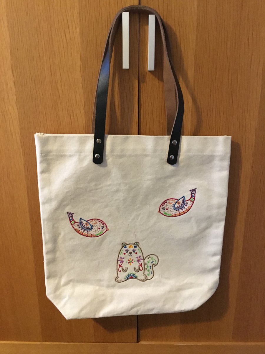 Tote bag embroidered folk art animals 
