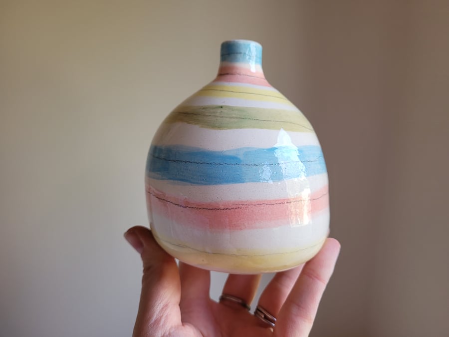 Seconds Sunday pastel bud vase handpainted candy stripes mothers day gift