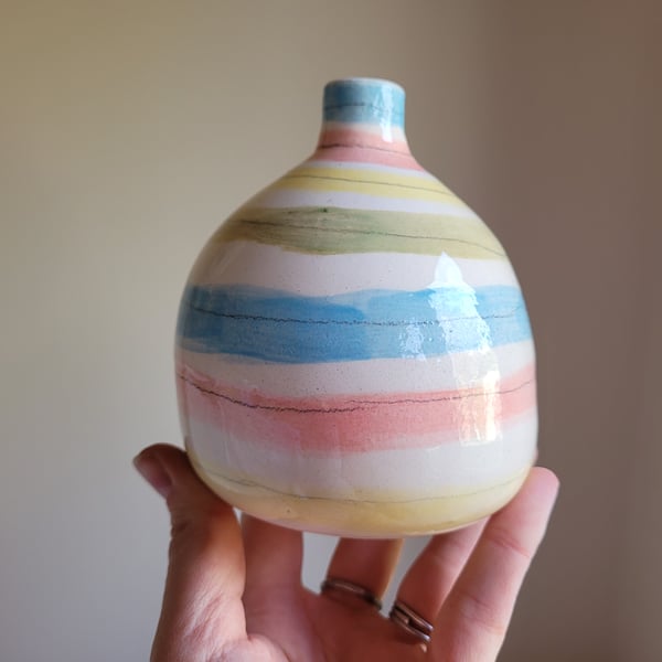 Seconds Sunday pastel bud vase handpainted candy stripes mothers day gift