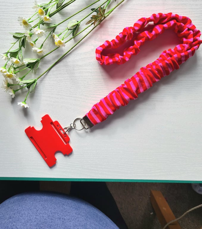 Handmade Scrunchie Lanyard Red & Pink Soft Cotton ID Badge Holder