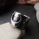 Silver hammered crescent moon ring , inverted crescent band