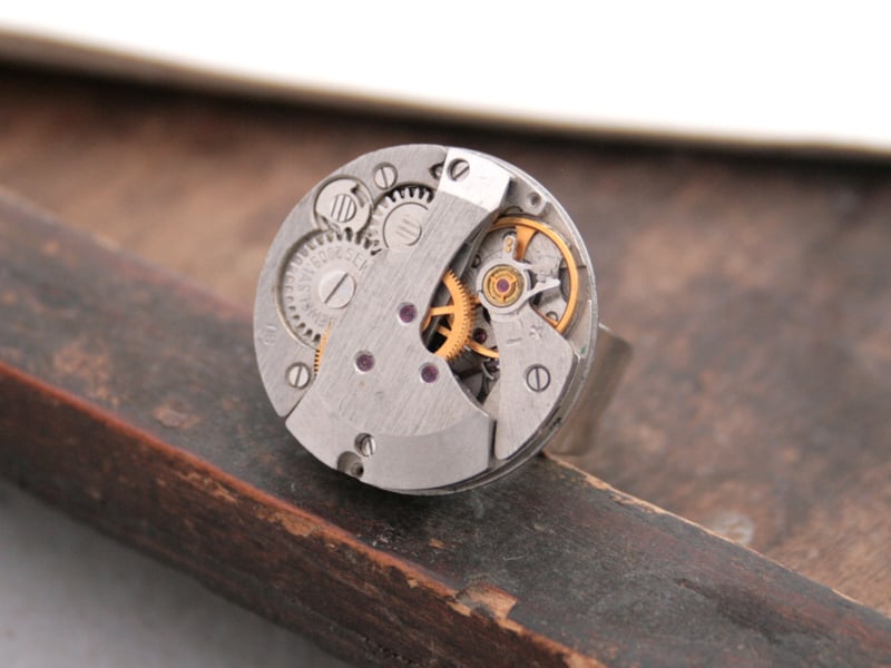 Round Silver Steampunk Ring Metal Statement Ring