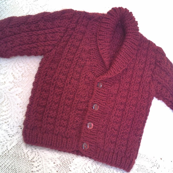 Aran Weight Cardigan with a Shawl Collar for a Baby or Child up to 6 to 7 years