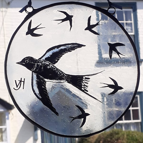 Swallow Stained Glass Window Hanging
