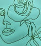 Birthday Wishes Card Ladies Face & Rose 5x7 Embroidered Kraft Card Homemade - Image 2