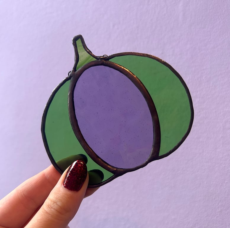 Stained Glass Pumpkin Patch Pal - Stripy Purple and Green