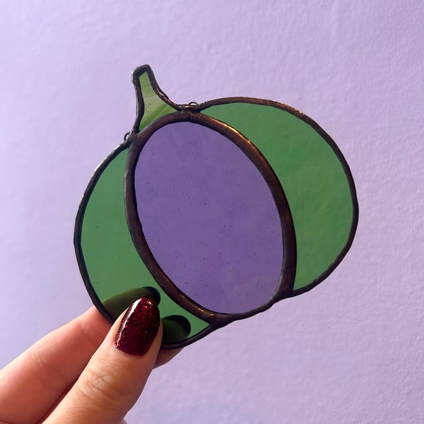 Stained Glass Pumpkin Patch Pal - Stripy Purple and Green