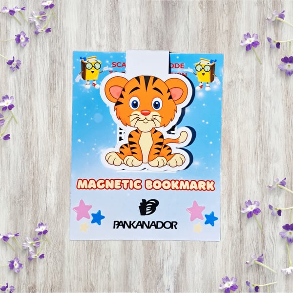 Cute Tiger Magnetic Bookmark – Laminated Animal Book Marker for Children