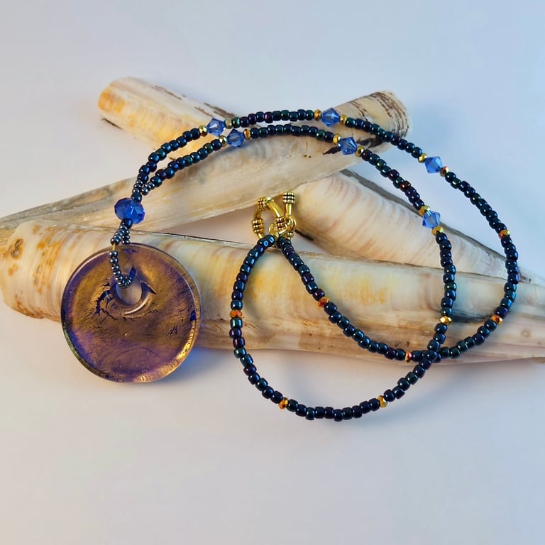 Beaded Necklace With Glass Donut Pendant, Birthday, Anniversary, Gifts For Her