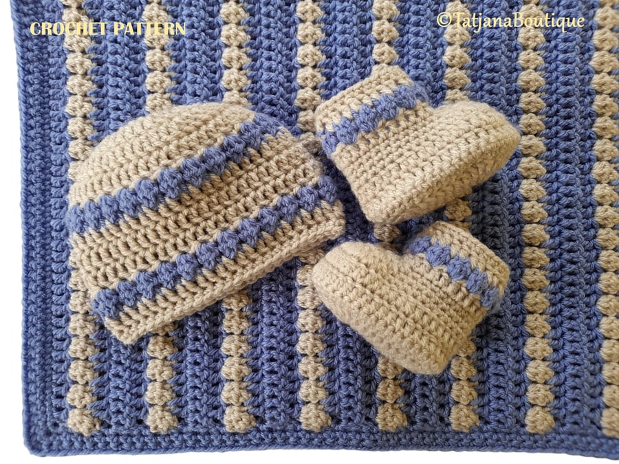 Crochet Pattern Baby Blanket, Hat and Booties, PDF 94