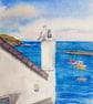 Small original watercolour painting, Watching Over Port Isaac - Image 6