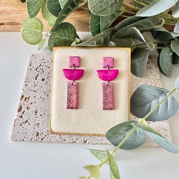 Hot Pink Geometric Dangle Earrings