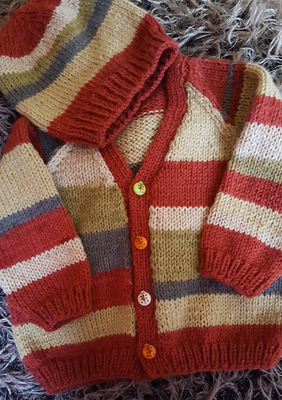Hipster Baby hand knitted striped cardigan and beanie hat