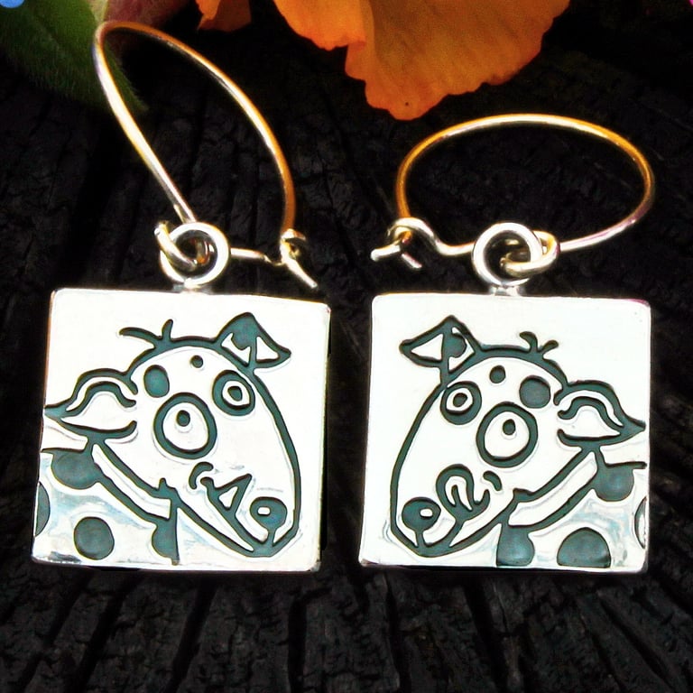 Dog earrings, silver dog earrings, animal earrings, Rex and Tippy small