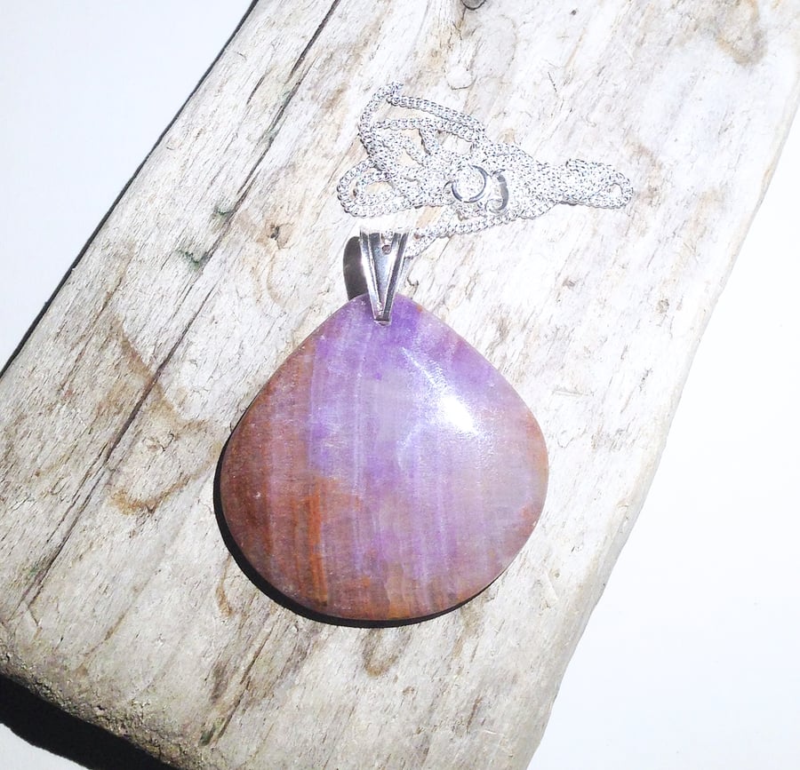 Large Purple Heather Agate Gemstone Sterling Silver Pendant (NKGSCNPP1)