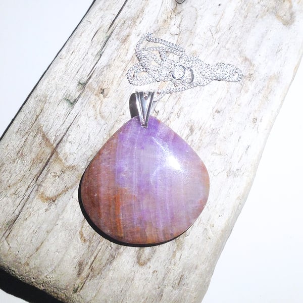 Large Purple Heather Agate Gemstone Sterling Silver Pendant (NKGSCNPP1)