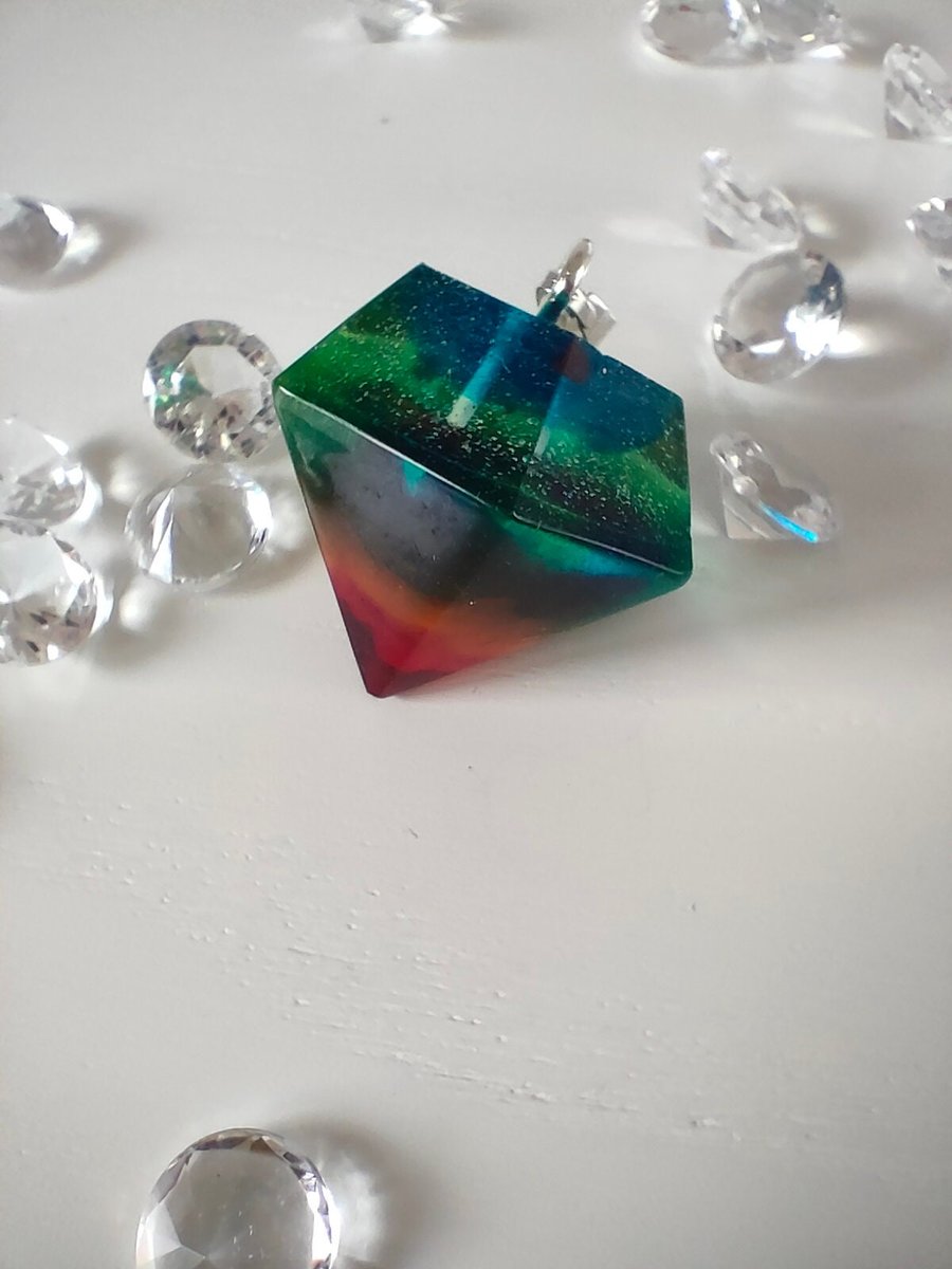 Gemstone Shape Rainbow Resin Pendant