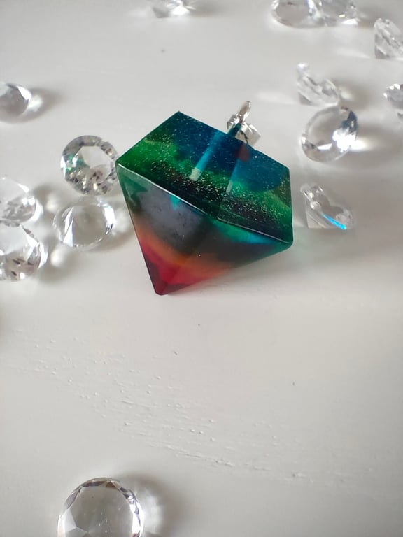 Gemstone Shape Rainbow Resin Pendant