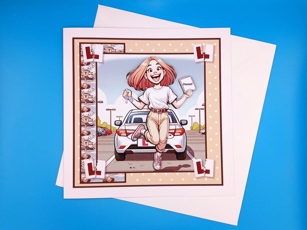 Passing Your Driving Test, Female, Decoupage, 8x8inches, 20x20cms