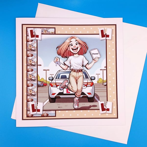 Passing Your Driving Test, Female, Decoupage, 8x8inches, 20x20cms