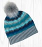 Crochet hat, beanie. Blue and grey ombre ladies swirl pom pom hat. Ladies hat. - Image 7