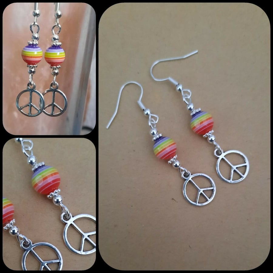 rainbow beaded peace charmed earrings bohemian bead kitsch womens drop