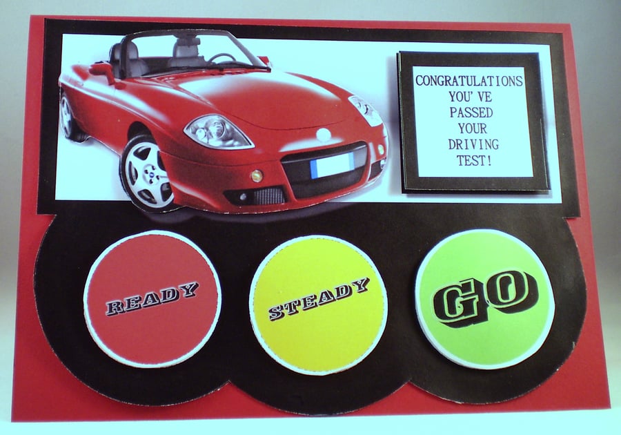 Handmade Passed Your Driving Test Card,3D, Red SportsCar