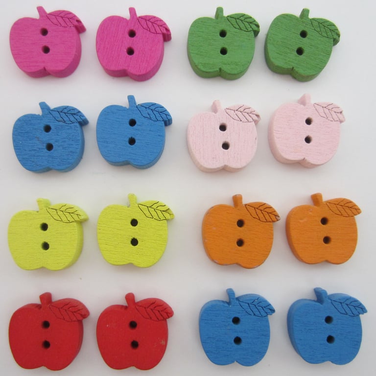 Lot of 16 Novelty Wooden Apple Buttons