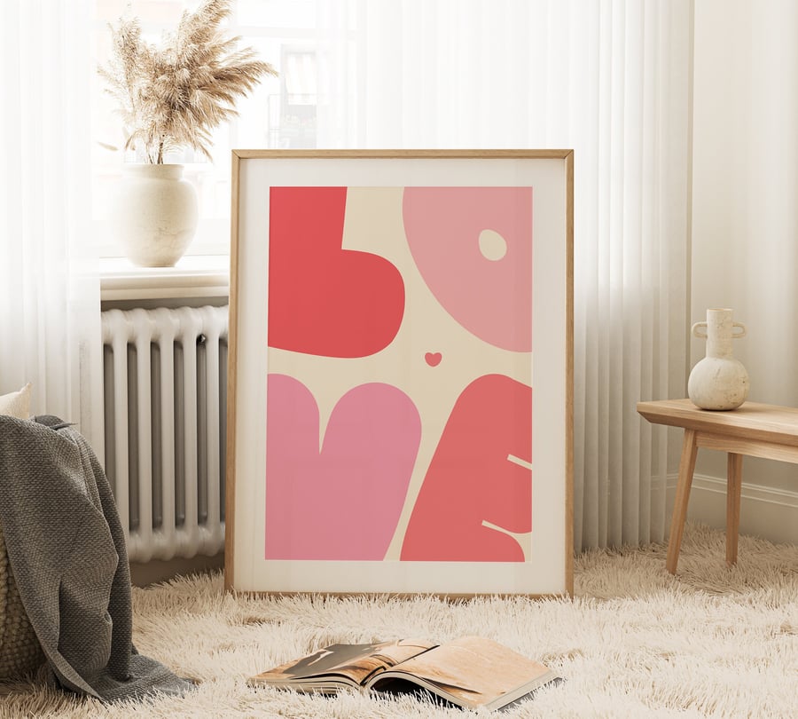 Pink Love Typography Bedroom Wall Art Print