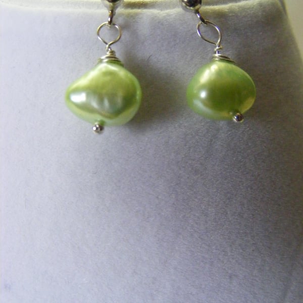 Spring Green Freshwater Pearl Stud Earrings