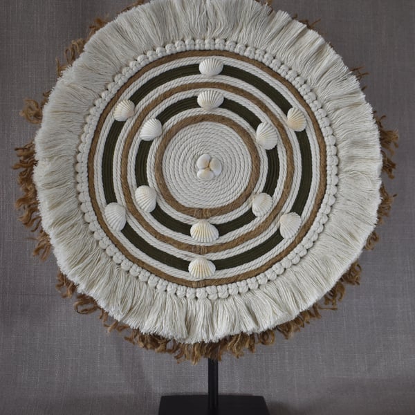 "Ubusika 1" – Khaki Green & Shell Wall Hanging Fibre Art