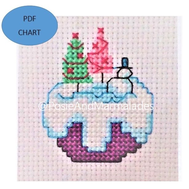 Christmas Cupcake Snow scene Cross Stitch small Digital Download Chart
