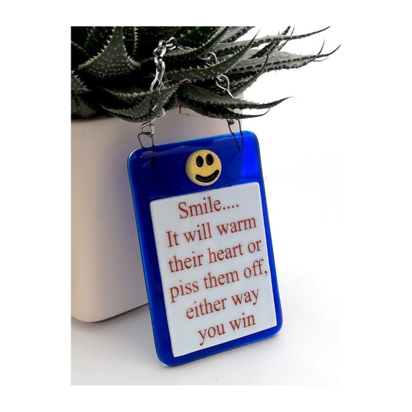 Handmade Fused Glass Smile It'll Warm Their Heart Hanging Picture Suncatcher