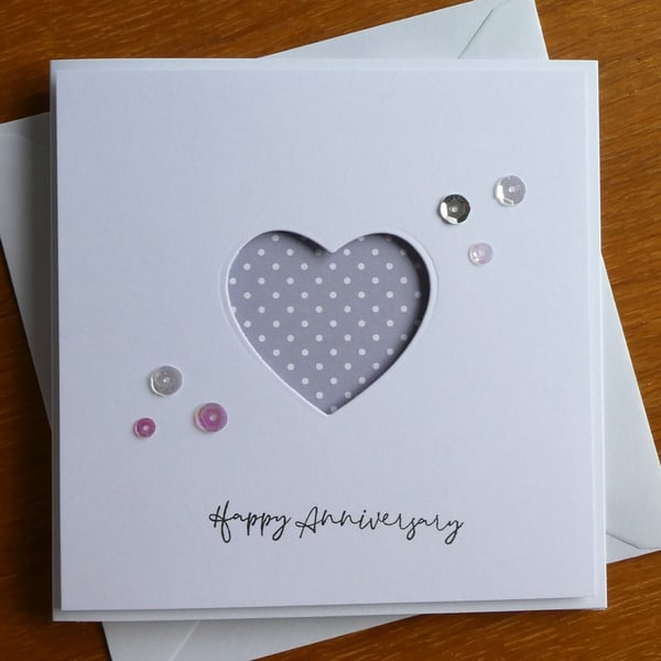 Anniversary Card - Grey and White Polka Dot Heart Aperture