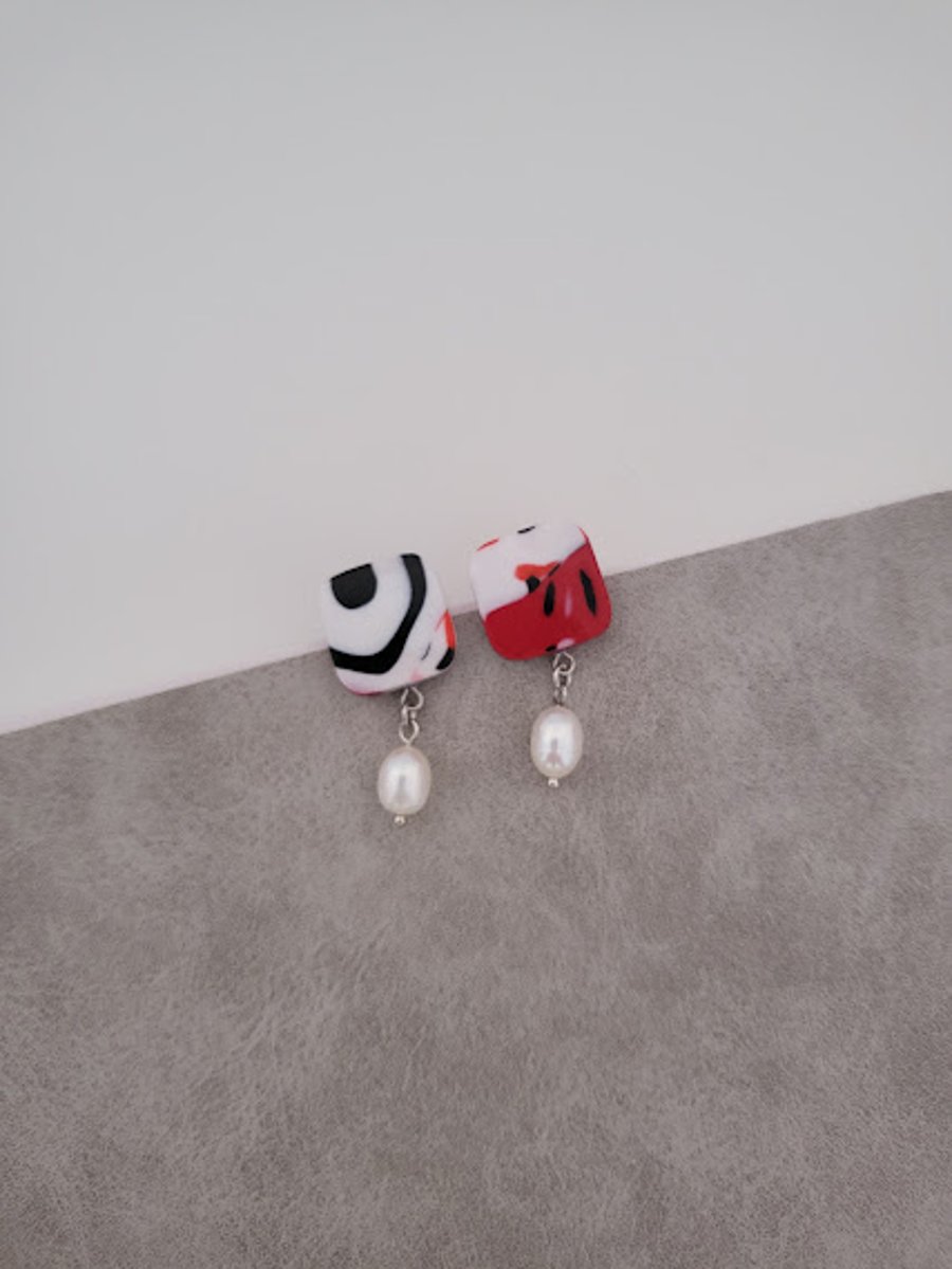 Handmade Polymer Clay Earrings - Graphic Cube Dangles