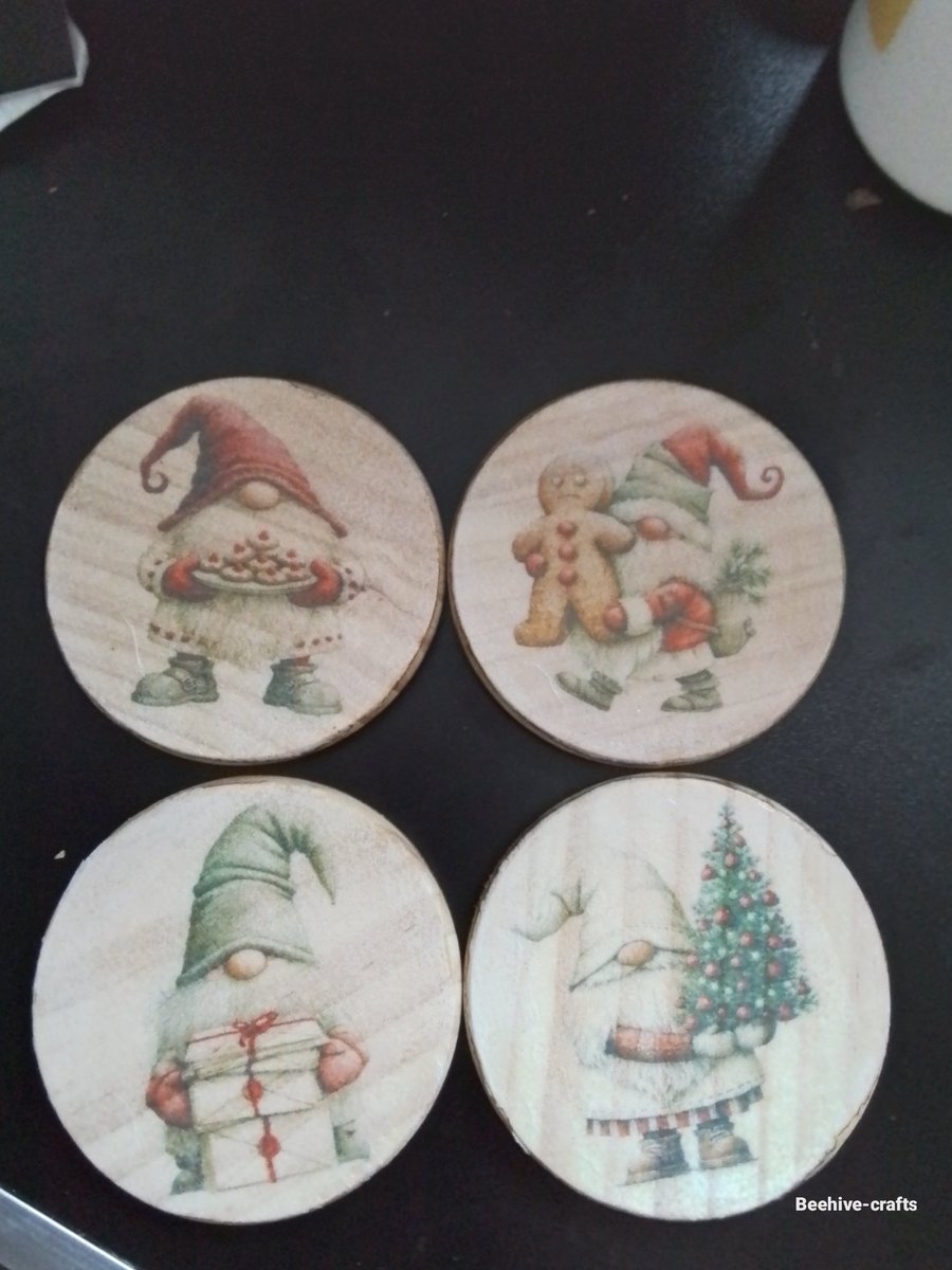 Gnome decoupage christmas coasters