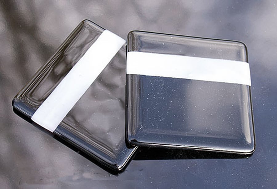 A Pair of Fused Glass Coasters - Black & White