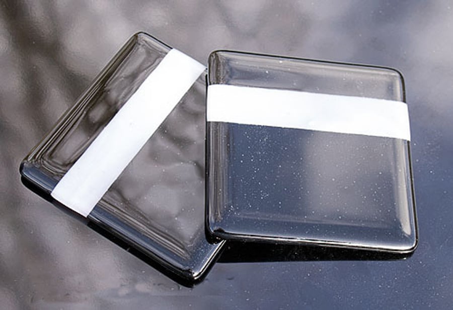 A Pair of Fused Glass Coasters - Black & White - 9286