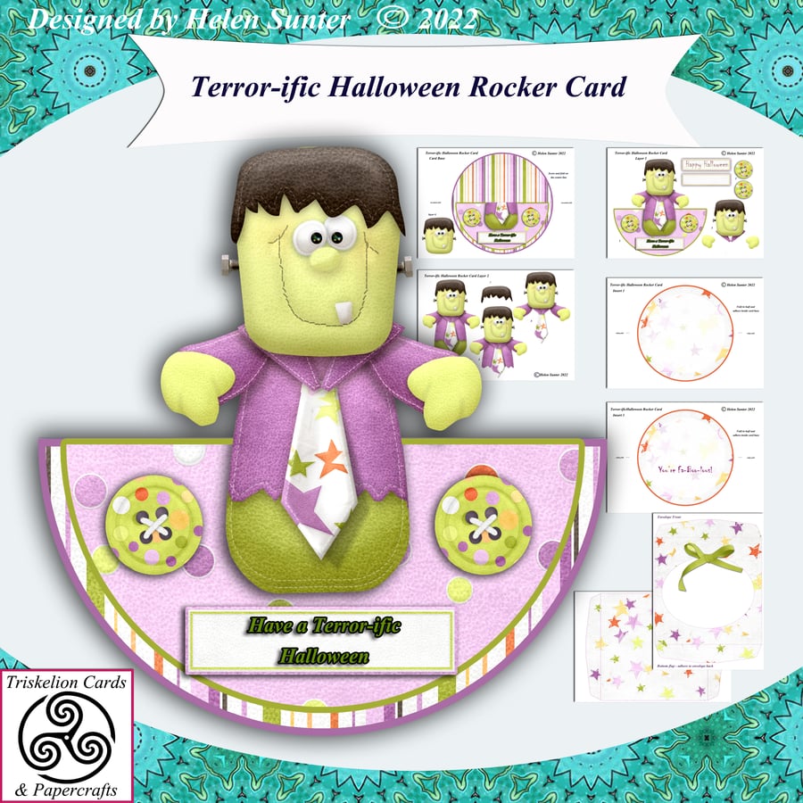 Printable Halloween Monster Shaped Rocker Card Making Kit with 3D Decoupage