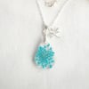 Blue flower resin necklace, Queen Anne's Lace charm pendant, 