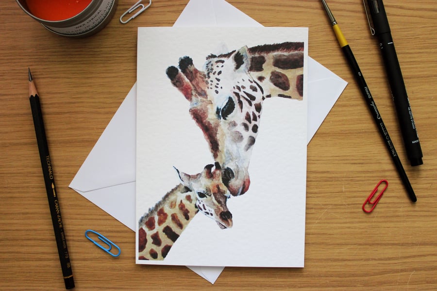 Giraffe Greeting Card - Blank Greeting Card, Wildlife Art Card, Free UK Post