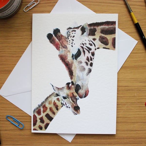 Giraffe Greeting Card - Blank Greeting Card, Wildlife Art Card, Free UK Post