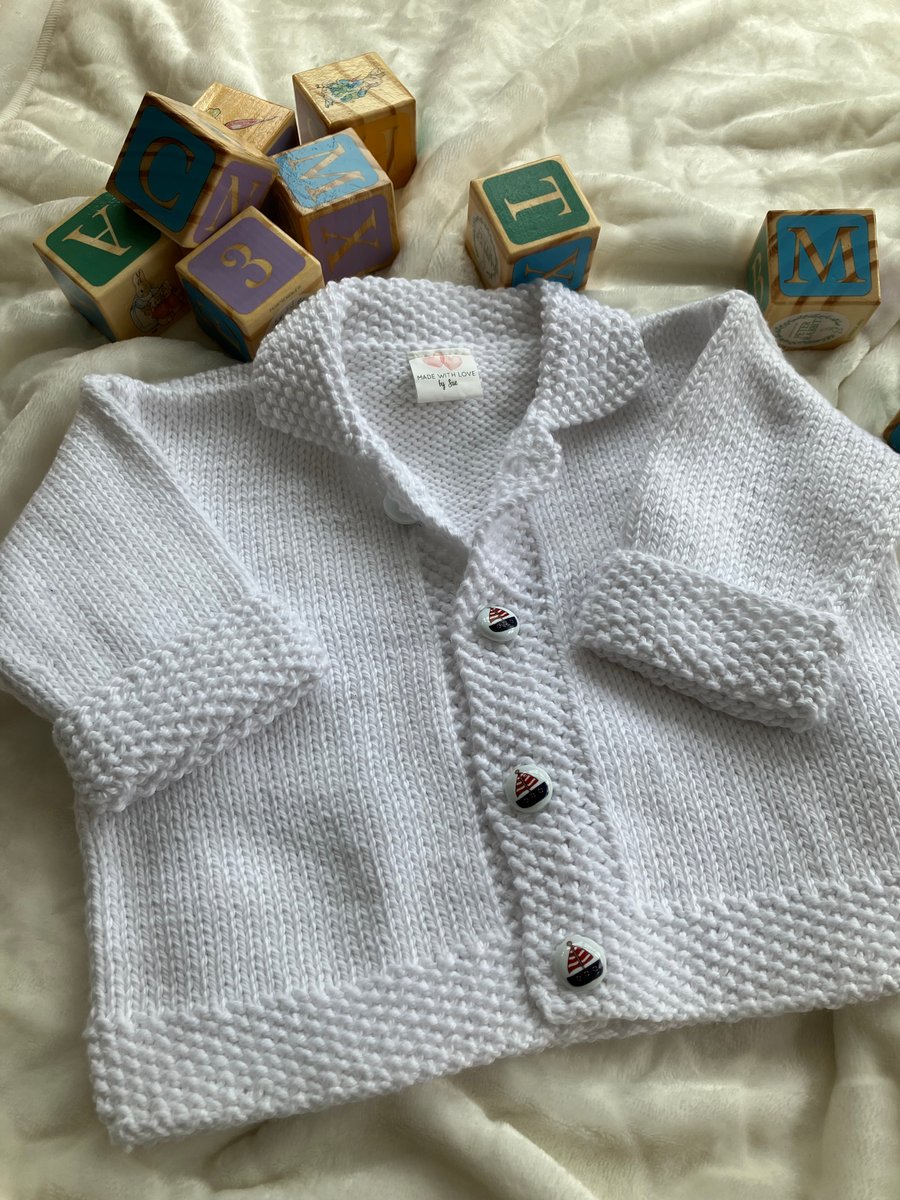 Hand Knitted ‘Michael’ Baby Boy’s Cardigan (3-6 months)