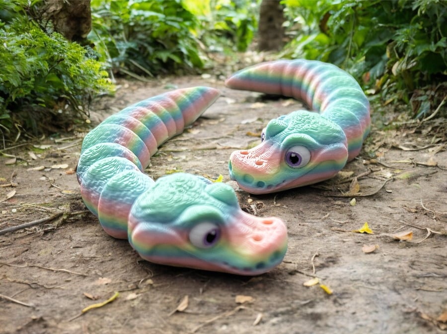 Mini Rainbow Python Articulated 3d Printed Snake Fidget Figure Toy in Pastel 
