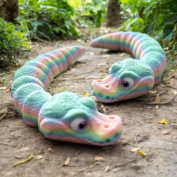 Mini Rainbow Python Articulated 3d Printed Snake Fidget Figure Toy in Pastel 