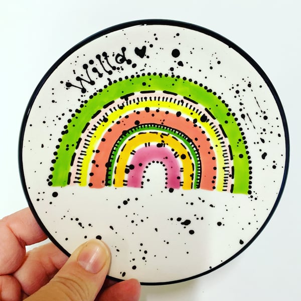 Hand Painted Personalised Rainbow Treat Plate, Ceramic Snack Dish