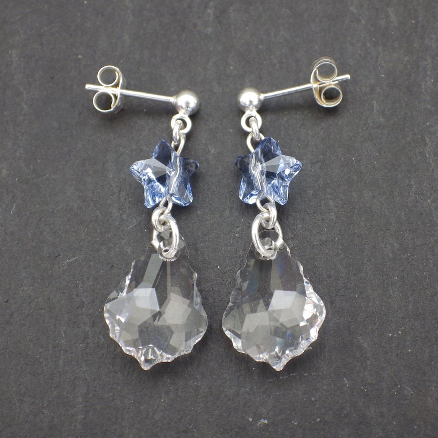 Crystal baroque Swarovski drop earrings with blue Swarovski stars